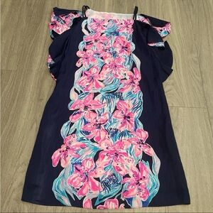 Lilly Pulitzer Navy and Pink Floral Midi Dress